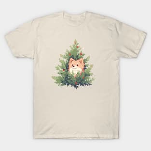 Dog poking through Christmas tree T-Shirt